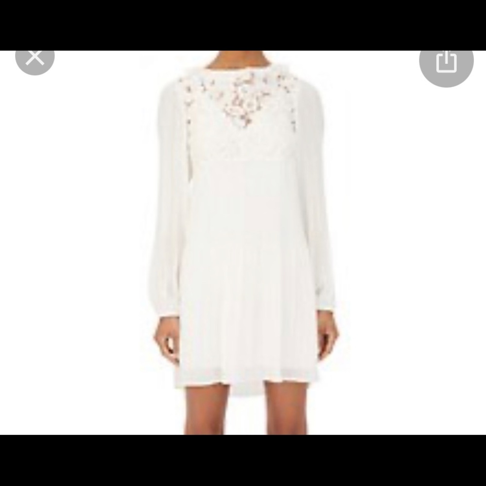 Maje Rockitz Lace Inset Pleated Mini Dress flutter ruffle cinch wrist New